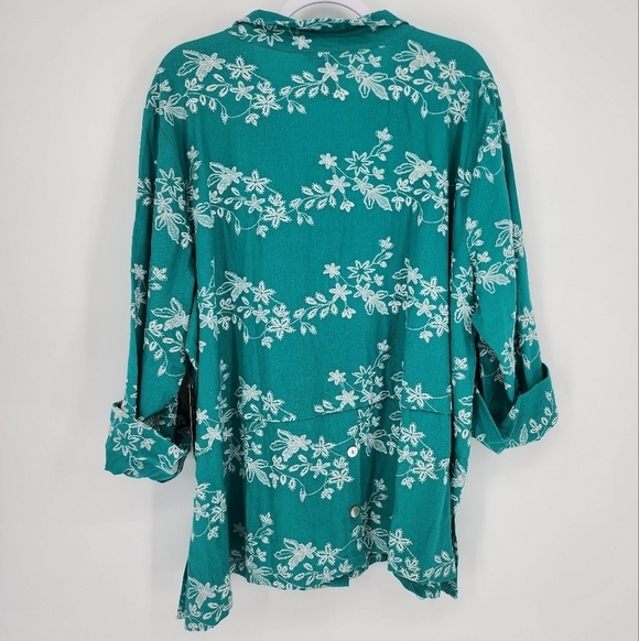 Ali Miles NWT Embroidered Button Down Linen Blend Floral Top Seafoam 3X - Picture 5 of 14